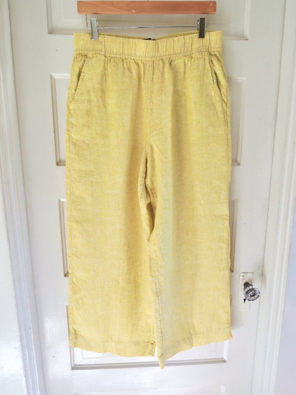 Tahari Yellow Euro Flax Linen Wide Leg Lagenlook Pants M - Picture 2 of 7